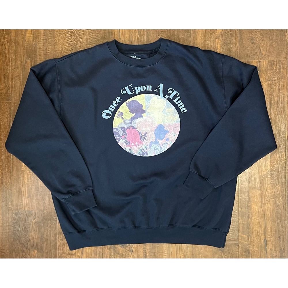 Disney Princess Once Upon A Time Sweatshirt Navy Blue Graphic Pullover Womens xl